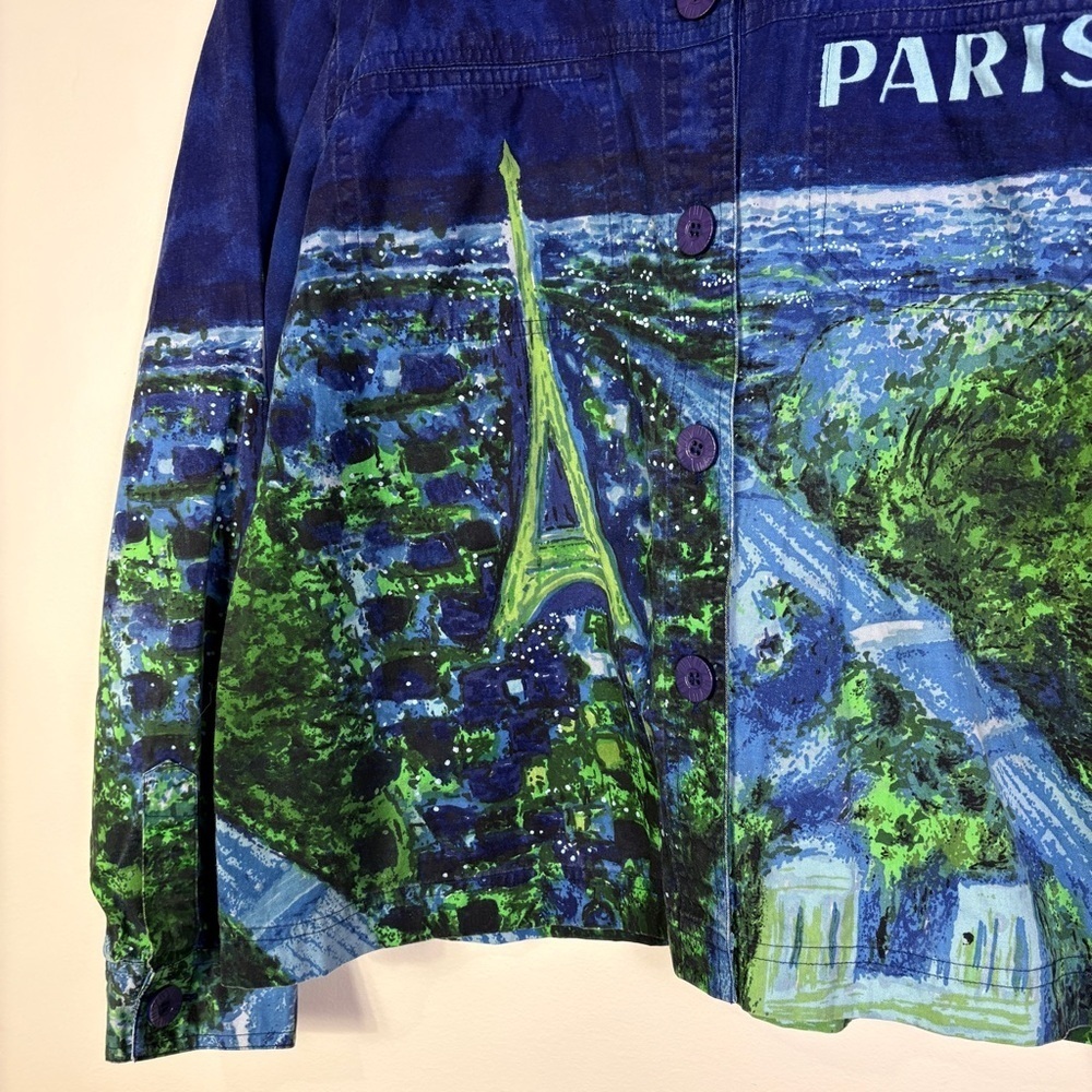 Vintage Paris Painting Purple Cotton Jean Jacket Artsy Artscapes Novelty Travel - Picture 5 of 9